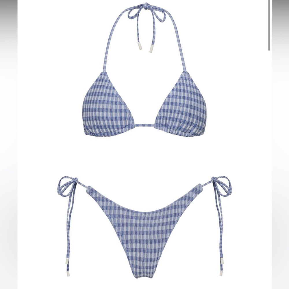 triangl swimwear Blue Gingham Tie Bikini